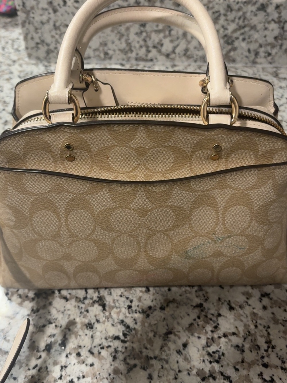 Coach Beige Signature Dome Satchel with Pale Pink Trim - Picture 2 of 3